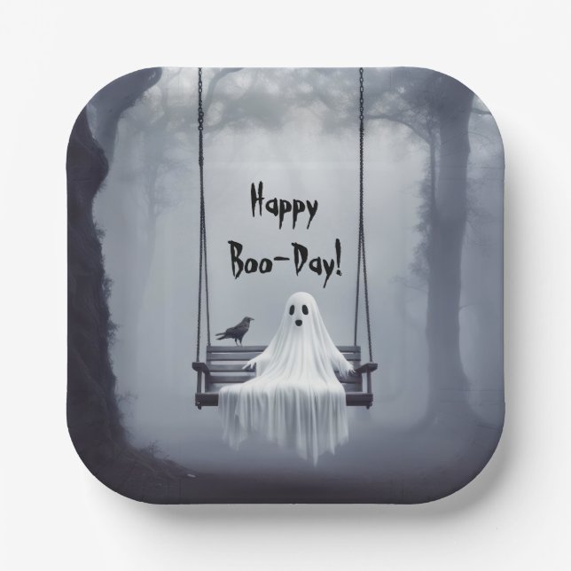 Birthday Ghost On A Swing With Raven Paper Plate (Front)