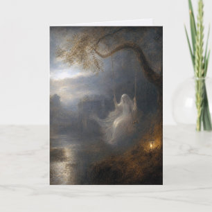 Birthday Ghost on a Tree Swing in Moonlight Card