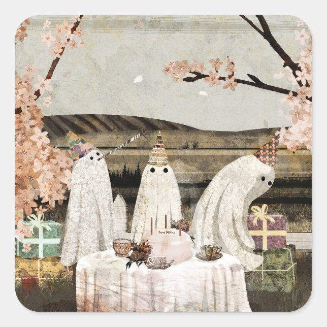 Birthday Ghosts Square Sticker (Front)