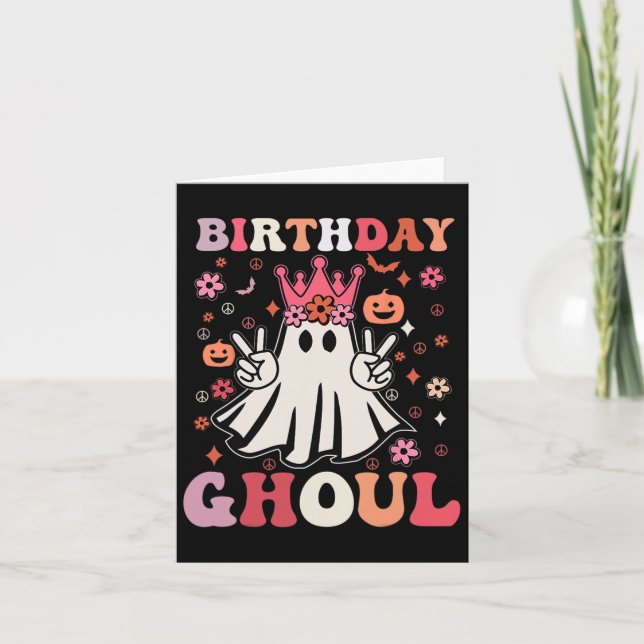 Birthday Ghoul Floral Ghost Kid Girl Groovy Hallow Card (Front)