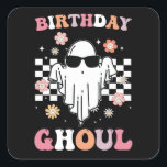 Birthday Ghoul Ghost Halloween Groovy Retro Square Sticker<br><div class="desc">Birthday Ghoul Ghost Halloween Groovy Retro</div>