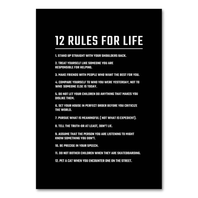 Birthday Gift 12 Rules For Life Table Number (Front)