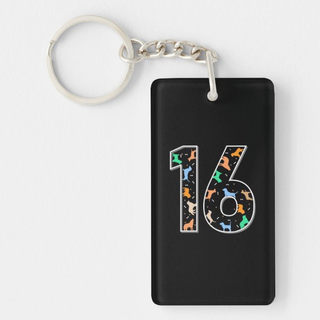 Birthday Gift | 16th Birthday With Dog Key Ring (Front)