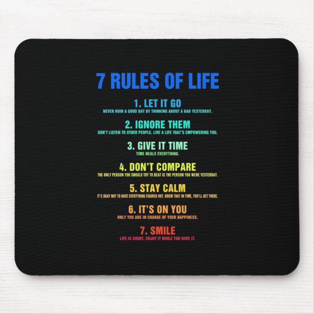 Birthday Gift 7 Rules Of Life Mouse Mat (Front)