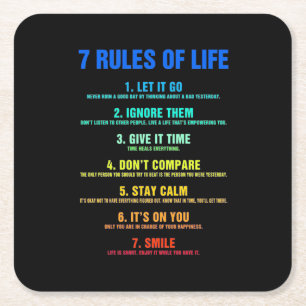 Birthday Gift 7 Rules Of Life Square Paper Coaster