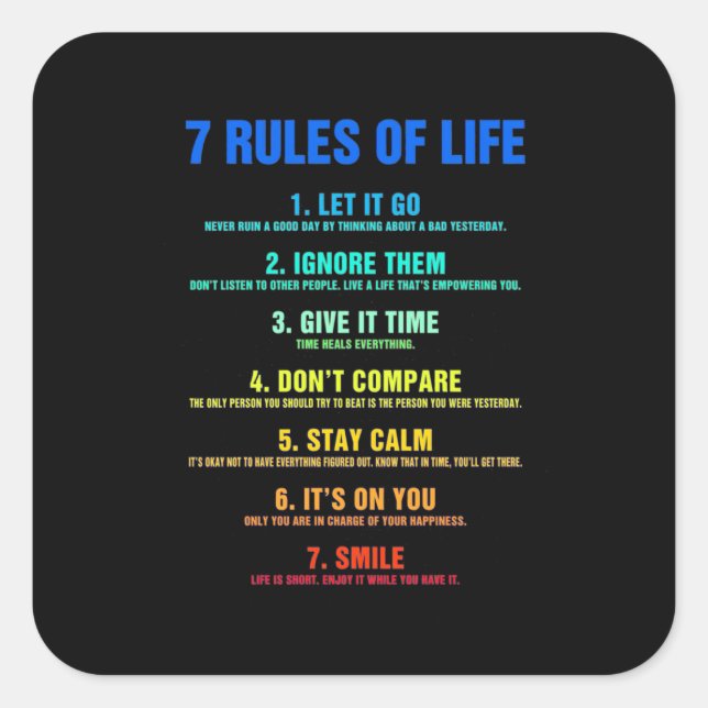 Birthday Gift 7 Rules Of Life Square Sticker (Front)