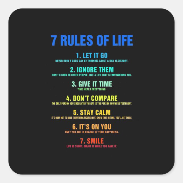 Birthday Gift 7 Rules Of Life Square Sticker (Front)