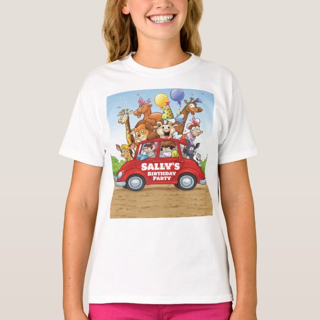 Birthday Gift Animal Party Car Ride-Birthday T-Shirt (Front)