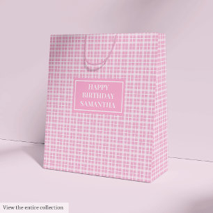 Birthday Gift Bag Pink Plaid Monogram Keepsake