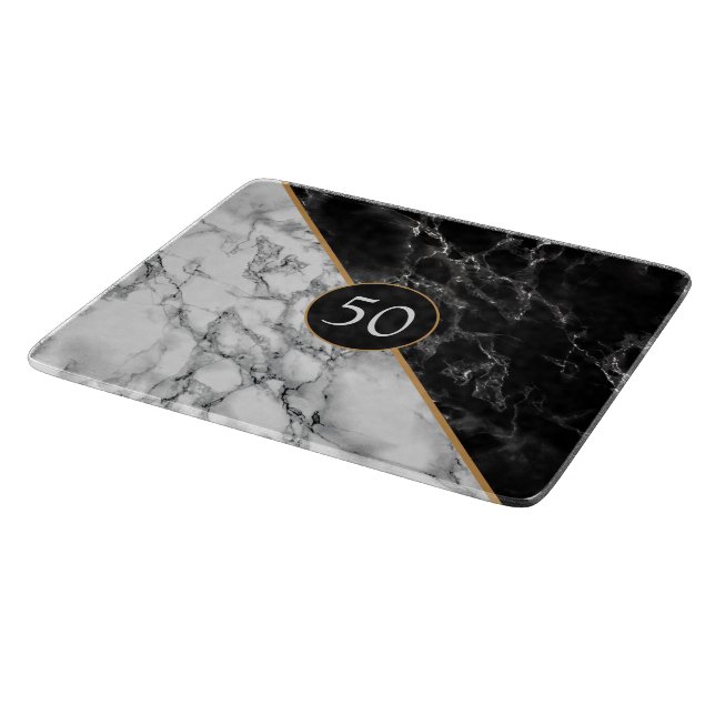 Birthday Gift Black and White Marble Cutting Board (Corner)