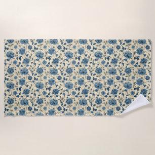 Birthday Gift   Blue and Beige Floral Seamless Beach Towel