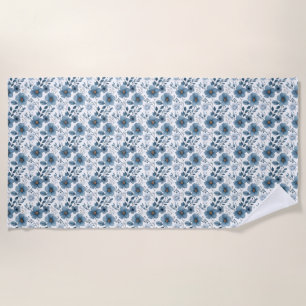Birthday Gift Blue Floral Beach Towel