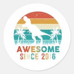 Birthday Gift Dinosaur Boy Awesome Since 2016 Classic Round Sticker