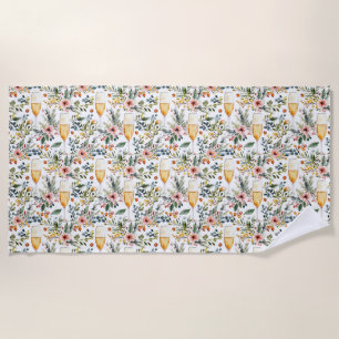 Birthday Gift Festive Floral With Champange Beach Towel