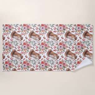 Birthday Gift   Floral and Bird With Turkeys Beach Towel