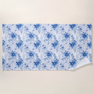 Birthday Gift Floral With Blue and White Flowers Beach Towel