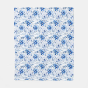 Birthday Gift Floral With Blue and White Flowers Fleece Blanket