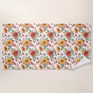 Birthday Gift   Floral With Sunflowers and Daisies Beach Towel