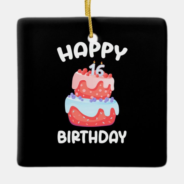 Birthday Gift | Happy 16th Birthday Ceramic Ornament (Front)