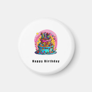 Birthday gift, happy birthday cake, colourful magnet