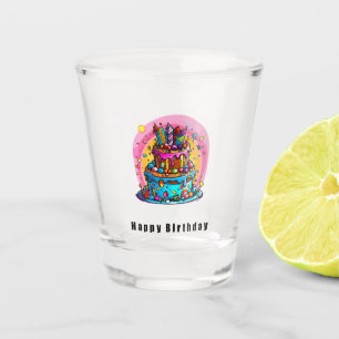 Birthday gift, happy birthday cake, colourful shot glass
