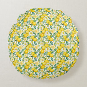 Birthday Gift Lemon and Daisy Seamless Round Cushion