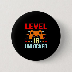 Birthday Gift   Level 16 Unlocked Gamer 6 Cm Round Badge