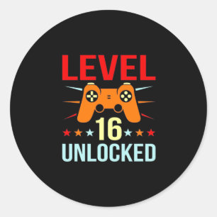 Birthday Gift Level 16 Unlocked Gamer Classic Round Sticker
