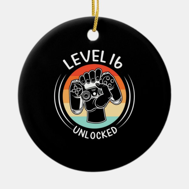 Birthday Gift | Level 16th Birthday Unlocked Ceramic Tree Decoration (Front)