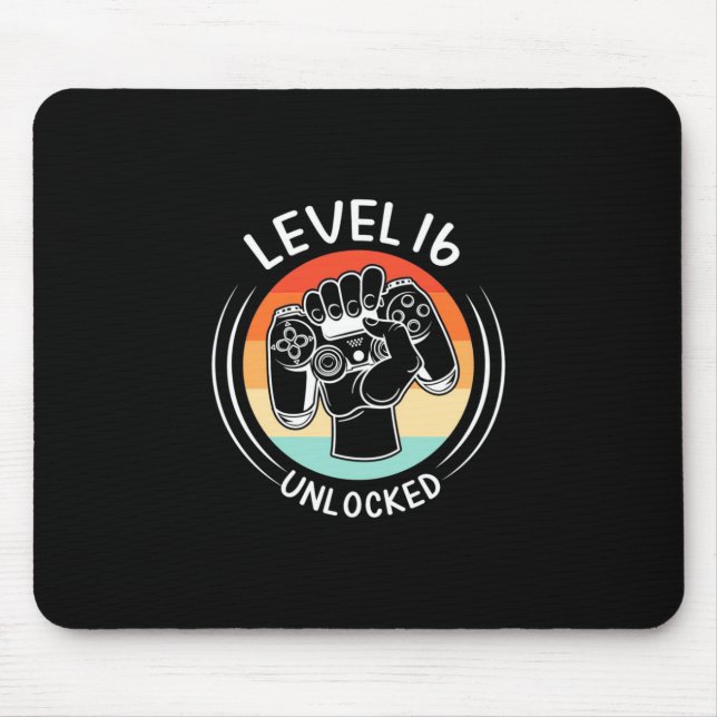 Birthday Gift | Level 16th Birthday Unlocked Mouse Mat (Front)