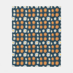 Birthday Gift Orange and White Daisy Fleece Blanket