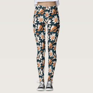 Birthday Gift Orange and White Floral Leggings