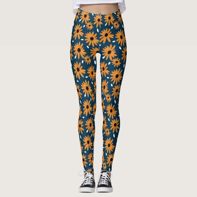 Birthday Gift | Orange Daisy Seamless Leggings (Front)