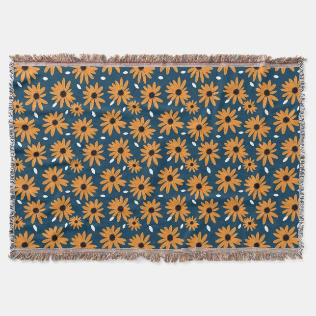 Birthday Gift | Orange Daisy Seamless Throw Blanket (Front)
