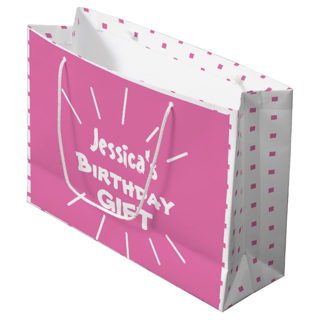 Birthday Gift PINK Personalised Gift Bag (Front Angled)