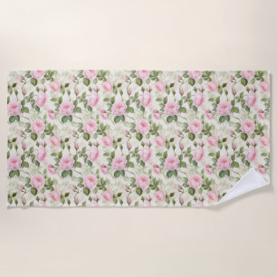 Birthday Gift Pink Rose Seamless Beach Towel