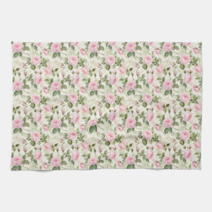 Birthday Gift Pink Rose Seamless Tea Towel