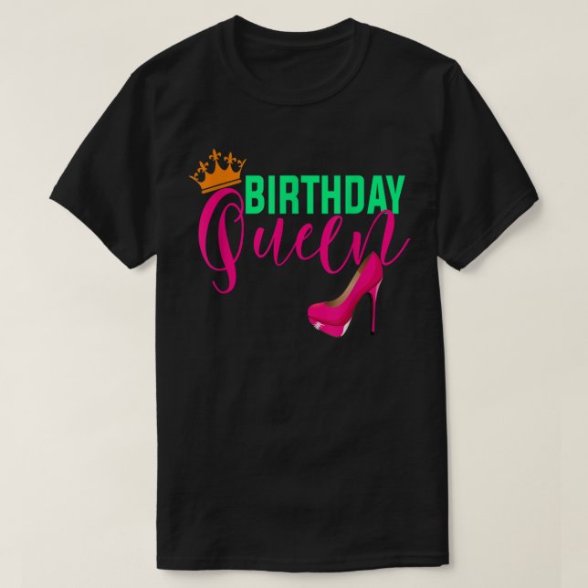 Birthday Gift Queen Crown Hot Pink High Heel Shoe T-Shirt (Design Front)