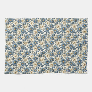 Birthday Gift Seamless Blue and White Floral Tea Towel