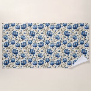 Birthday Gift Seamless Blue Floral Beach Towel