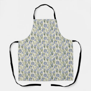 Birthday Gift Seamless Blue Flower and Green Leaf Apron