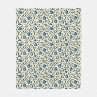 Birthday Gift | Seamless Blue Flower and Leaf Fleece Blanket