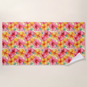 Birthday Gift Seamless Hibiscus Flower Beach Towel