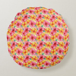 Birthday Gift Seamless Hibiscus Flower Round Cushion