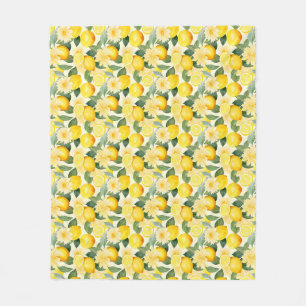 Birthday Gift Seamless Lemon and Flower Fleece Blanket