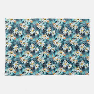 Birthday Gift Seamless Of White Daisies Tea Towel