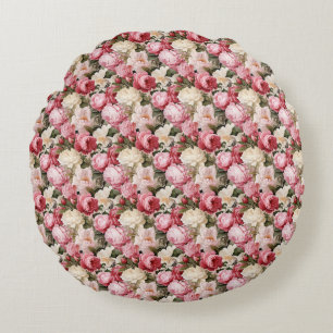 Birthday Gift Seamless Peony Flower Round Cushion