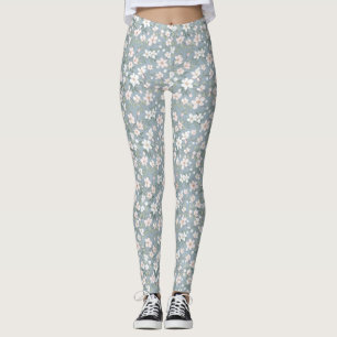 Birthday Gift Seamless Pink and White Floral Leggings