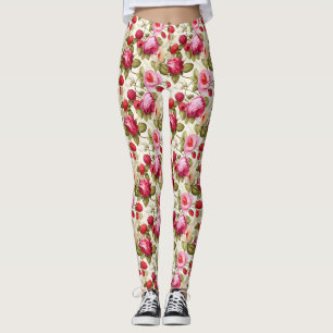 Birthday Gift Seamless Pink Rose and Raspberry Leggings
