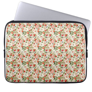 Birthday Gift Seamless Strawberry and Flower Laptop Sleeve